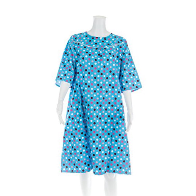 Women's Adaptive Flannel Backwrap Gown (Large, Colorful Polka Dots with Blue Background - 05)