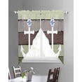 thumbnail image 3 of Nautical Anchor Swag Valances for Windows, Farmhouse Sage Green Brown Wooden Grain Rod Pocket Sheer Valances for Large Windows, Swag Toppers Light Filtering for Kitchen Living Room 2 Panels 36''x63'', 3 of 6