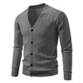 thumbnail image 7 of Levmjia Men's V-Neck Jacquard Sweater Acrylic Knit Cardigan Casual Lightweight Fall Fashion Comfortable Thin Jacket Basic Style Layering Piece XS-2XL Dark Gray, 7 of 7
