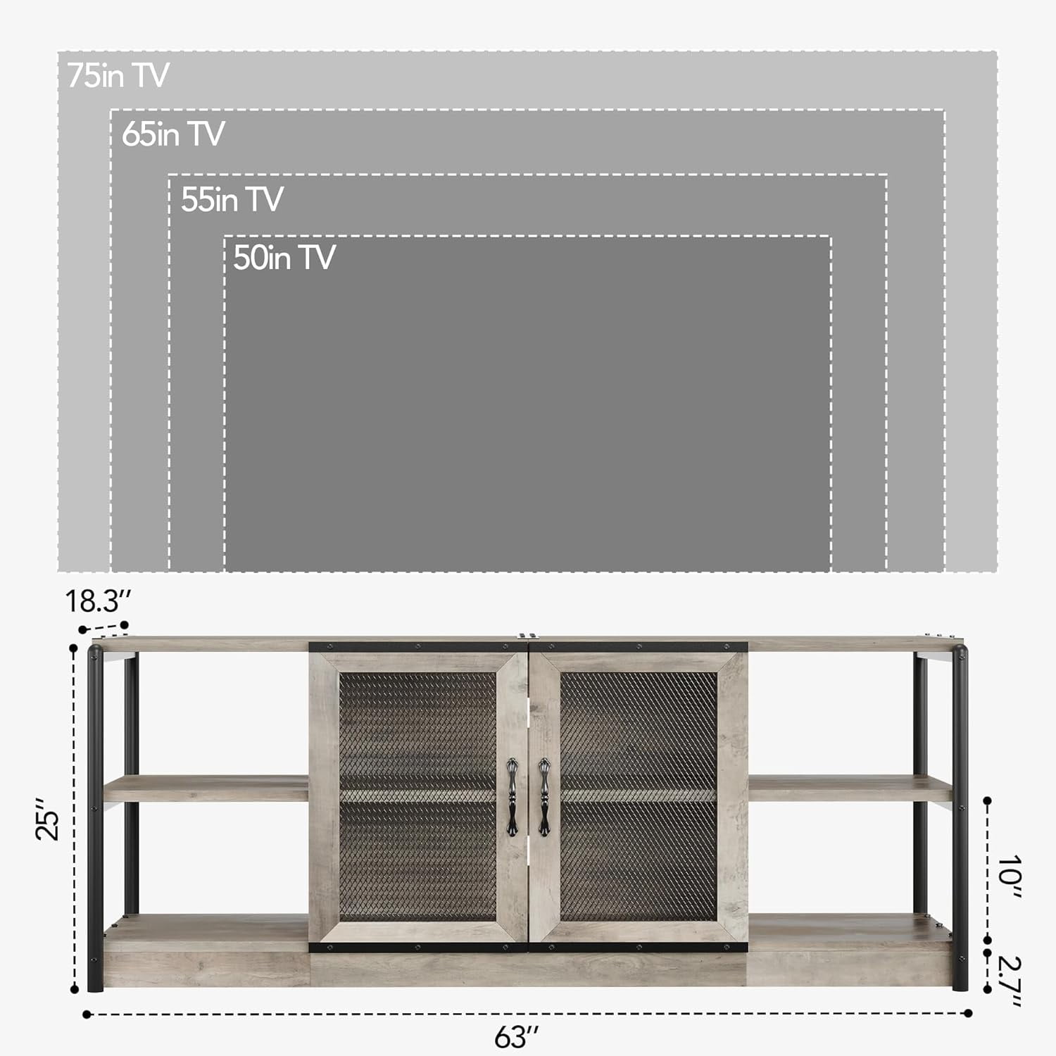 Twister.CK TV Stand for TVs up to 75", Entertainment Center with Storage Cabinet, Rustic TV Media Console Table for Living Room, Gray