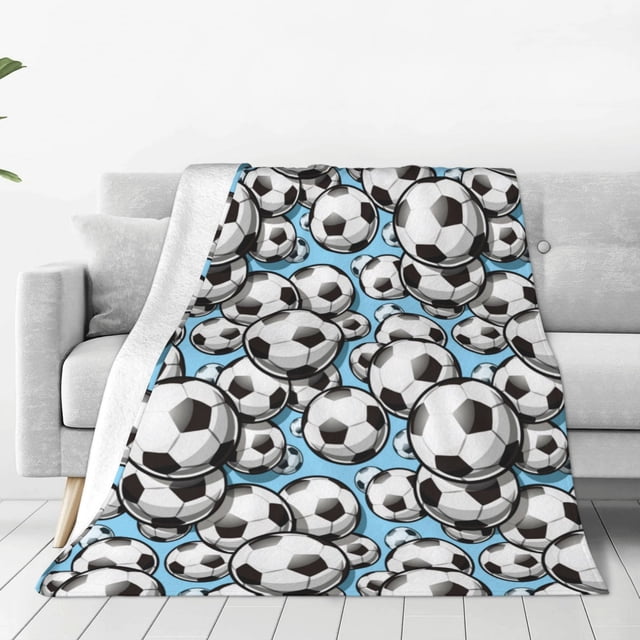 Fotbe Football Soccer Ball Manta de Franela Acolchonada con Estampado, Súper Suave y Esponjosa, Extra Grande para Sofá, Cama, Uso Todo el Año-60"x50"