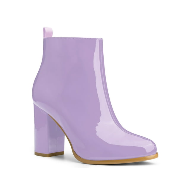 Unique Bargains Bottines à Talons Épais à Bout Rond avec Fermeture Éclair pour Femme Violet (Taille 9,5)