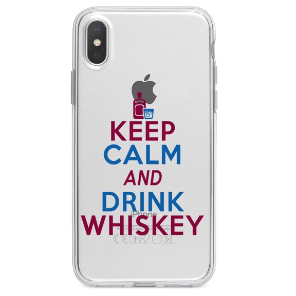 DistinctInk Clear Shockproof Hybrid Case for iPhone XR (6.1" Screen) - TPU Bumper Acrylic Back Tempered Glass Screen Protector - Keep Calm and Drink Whiskey
