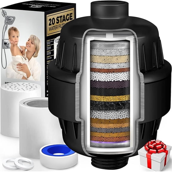 20-Stage Shower Head Filter with Vitamin C, E & A for Hard Water - High Output Filter Removes Chlorine & Fluoride - 2 Cartridges Included - Consistent Flow for Healthier Skin & Hair
