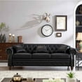 thumbnail image 3 of FFH Faux Leather Sofa with Storage Function - 85.8 Inch Sofa with Tufted Back - Leather Coach for Living Room with 3 Throw Pillows - Living Room Couch - Vintage Faux Leather in Onyx Black, 3 of 9