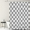 thumbnail image 4 of Aesthetic Checkerboard Grid Pattern Shower Curtain, White Grey Modern Shower Curtain Sets Decoration 71x71 Inch with plastic hooks, 4 of 6