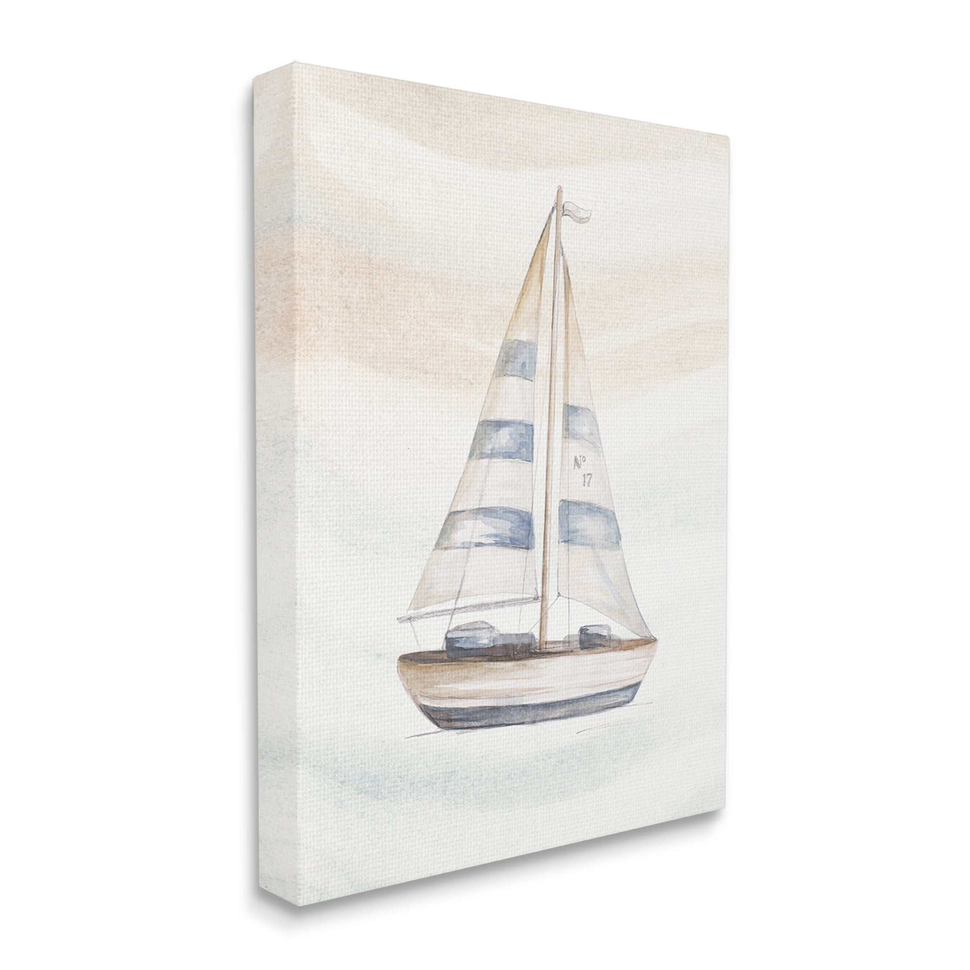 Stupell Industries Nautical Sailboat Drifting Pale Abstract Ocean Waves Graphic Art Gallery Wrapped Canvas Print Wall Art, Design by Patricia Pinto