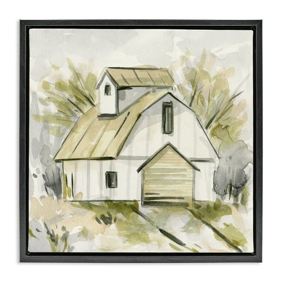 Stupell Industries Soft Neutral Barn Scenery Painting Black Floater Framed Canvas Art Print Wall Art, 18 x 18