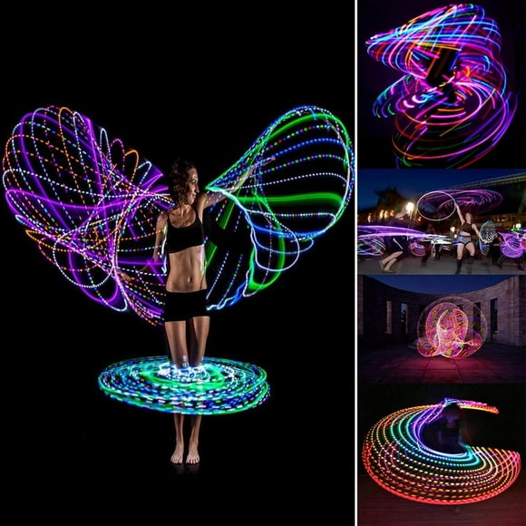 LED Hoop, RGB Auto Color Changing Dancing Hoop 24 LED Light Beads PE for Fitness