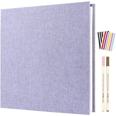 AIOR Photo Album Self Adhesive 3x5 4x6 5x7 6x8 8x10 8.5x11 11x10.6 Magnetic Scrapbook Album Linen Hardcover 40 Pages with 2 Metalic Pens for Baby Family Wedding Anniversary (Purple)