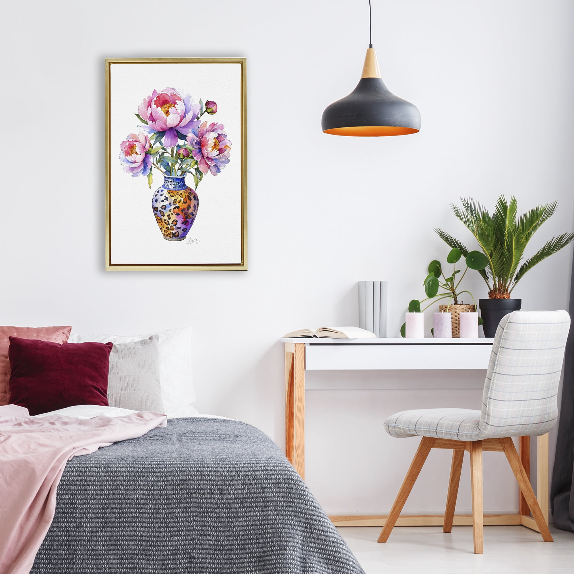 Stupell Industries Fierce Blooms Flower Vase Gold Framed Floater Canvas Wall Art, design by Shelly Craig