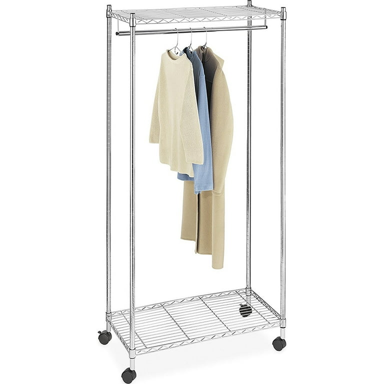 Whitmor Supreme Double Shelf Rolling Garment Rack Metal Chrome