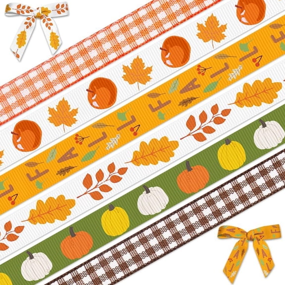 Hying 6 Rolls Fall Ribbons for Crafts Gift Wrapping Thanksgiving Grosgrain Ribbon