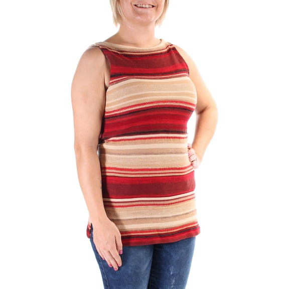 RALPH LAUREN Womens New 1951 Red Striped Sleeveless Sweater M Petites B B