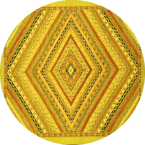 Ahgly Company Machine Washable Indoor Round Abstract Yellow Modern Area Rugs, 8' Round