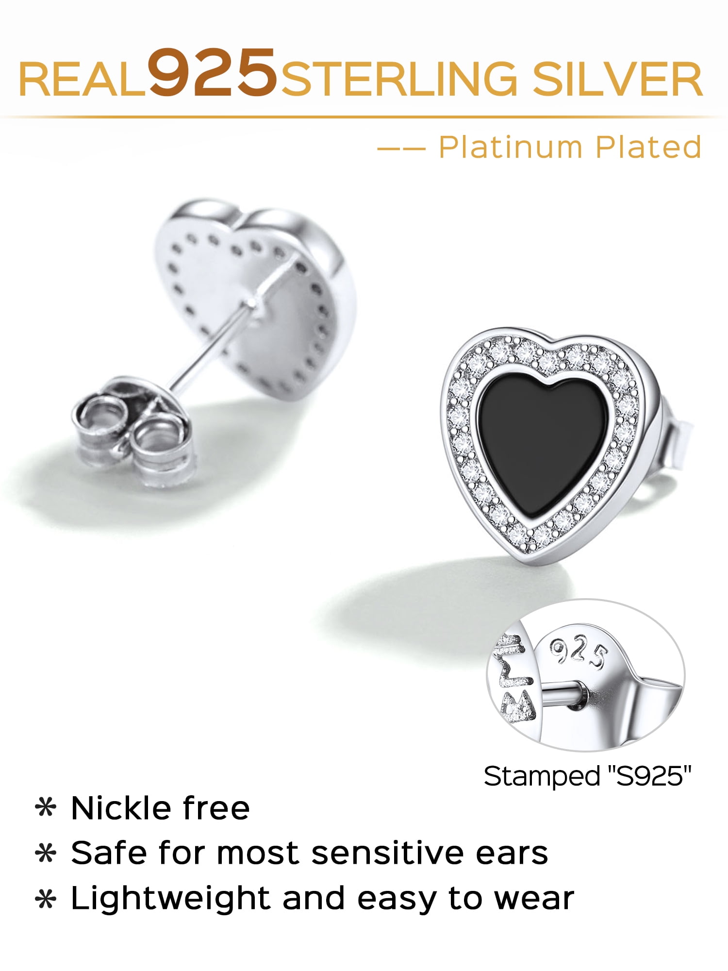 ChicSilver 925 Sterling Silver, Black Onyx Stud Earrings
