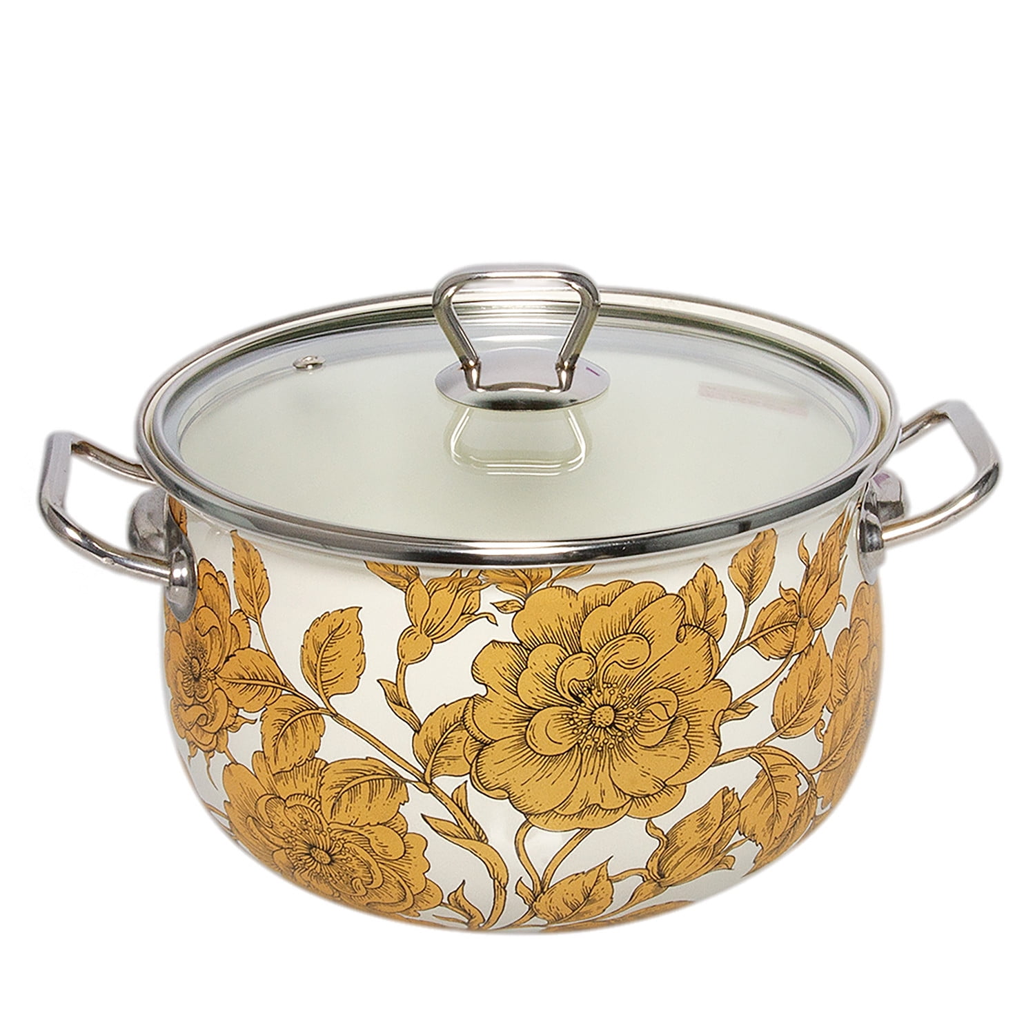 Enameled Aluminum Soup Pot Poppies Belly Deep Casserole Cooking Pot with  Glass Lid Enameled Camping Cookware Camping Stockpot for Cooking (2.2-qt.  (2.1 L)) 