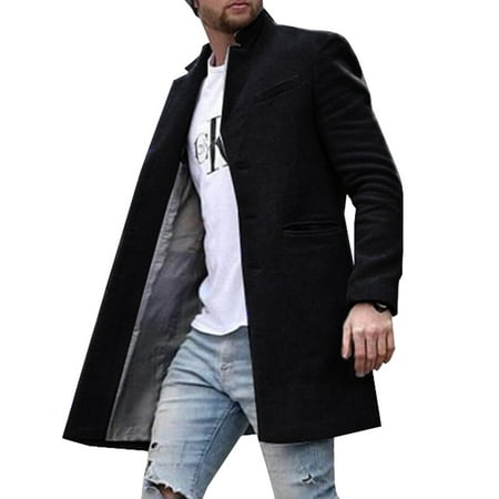 Mens Plain Winter Overcoat Long Sleeve Warm Jackets Outerwear Pockets ...