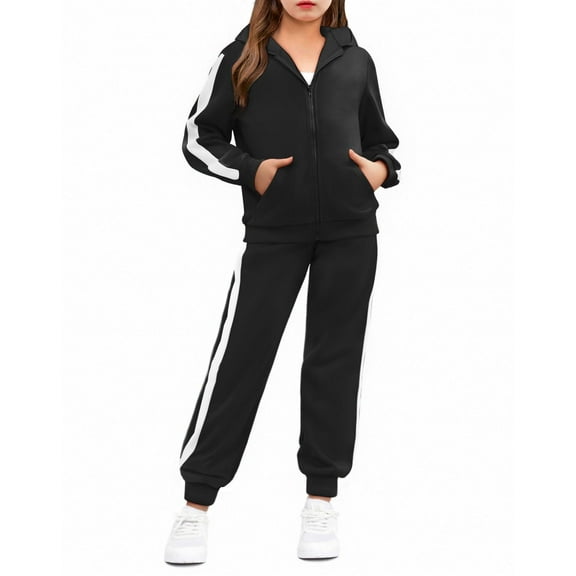 Arshiner Girls' Athletic Clothing Sets Long Sleeve Black Sweatshirt and Sweatpants Fall Outfits Sweatsuits Sets 5-6 Years