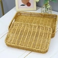 thumbnail image 3 of Joernso Storage Basket with Handle Manual Braided Faux Rattan Rectangle Shape Hollow Drainage Party Picnic Fruit Snacks Bread Serving Tray Coffee Table Organizer, 3 of 7
