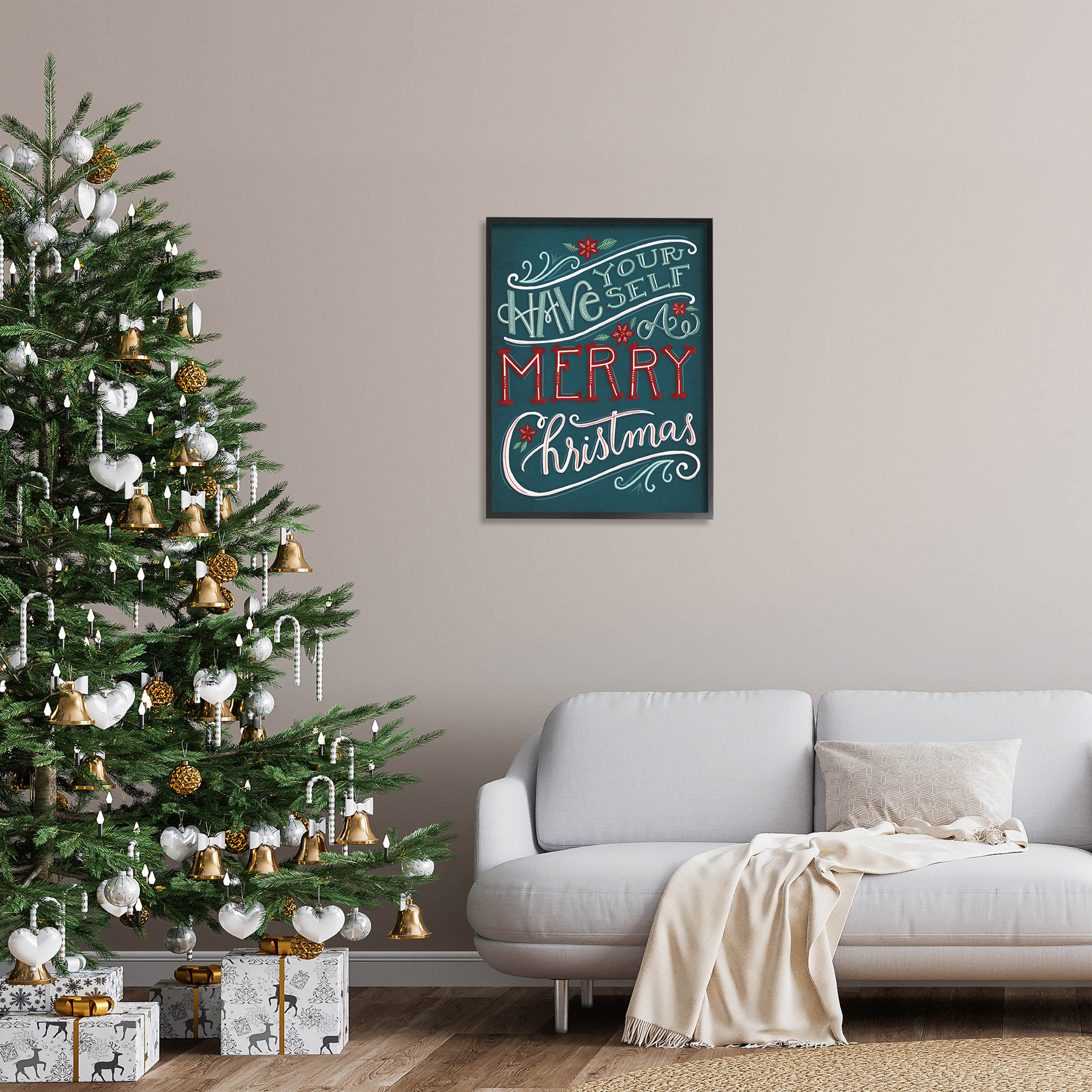 Have Yourself Merry Christmas Phrase Holiday Graphic Art Black Framed Art Print Wall Art
