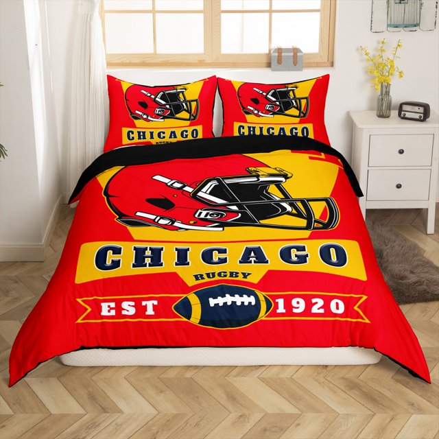 Erosebridal Housse de Couette Sport pour Enfants Simple, Légère, Rouge 2 Pcs, Chicago (Sans Couette)