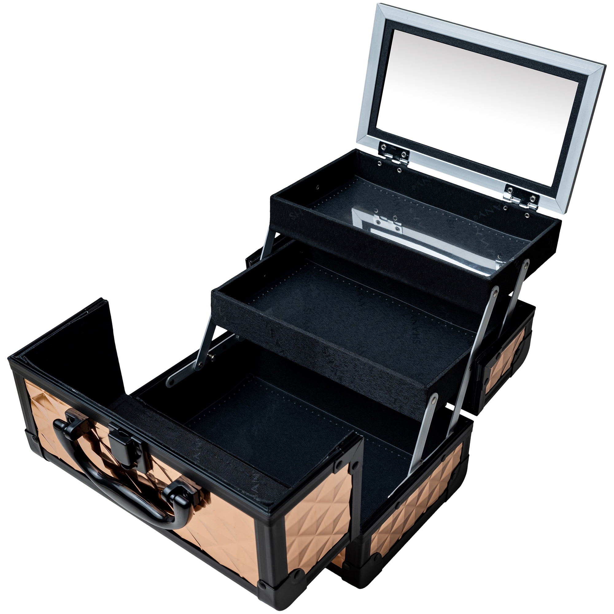 SHANY Chic Makeup Train Case Cosmetic Box Portable Makeup Case Cosmetics Beauty Organizer Jewelry storage with Locks , Multi trays Makeup Storage Box with Makeup Mirror - ROSA