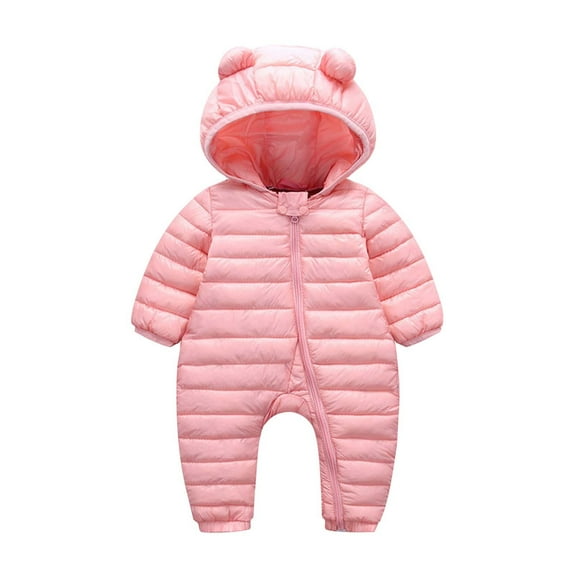 Eltusu Baby Girls Winter Jumpsuits, Hooded Long Sleeve Comfy Comfort Thermal Coats Pink Size 0-18 Months