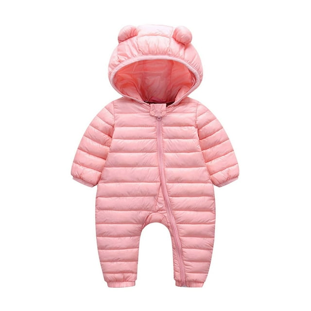 MeetoTime Baby Clothes Jumpsuits Hooded Solid Color Fall Winter Down Padded Newborn Infant Rompers Crawling Clothes