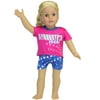 Sophia’s Star Print Gymnastics Leotard & Oversized Matching T-Shirt for 18” Dolls, Blue/Hot Pink