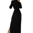 thumbnail image 2 of Franhais Charming Women Skirt Set, High Neck Long Sleeve Solid Color Crop Tops High Waist Split Ankle Long Skirt, Women Clothing, 2 of 9