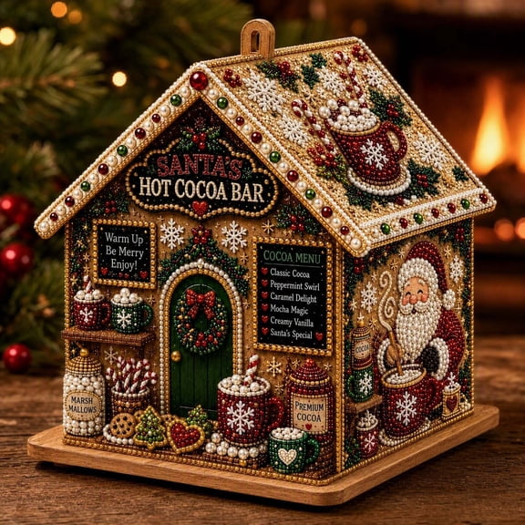 3D Christmas House Diamond Painting Kit,Wooden Pearl Art Craft For Adults