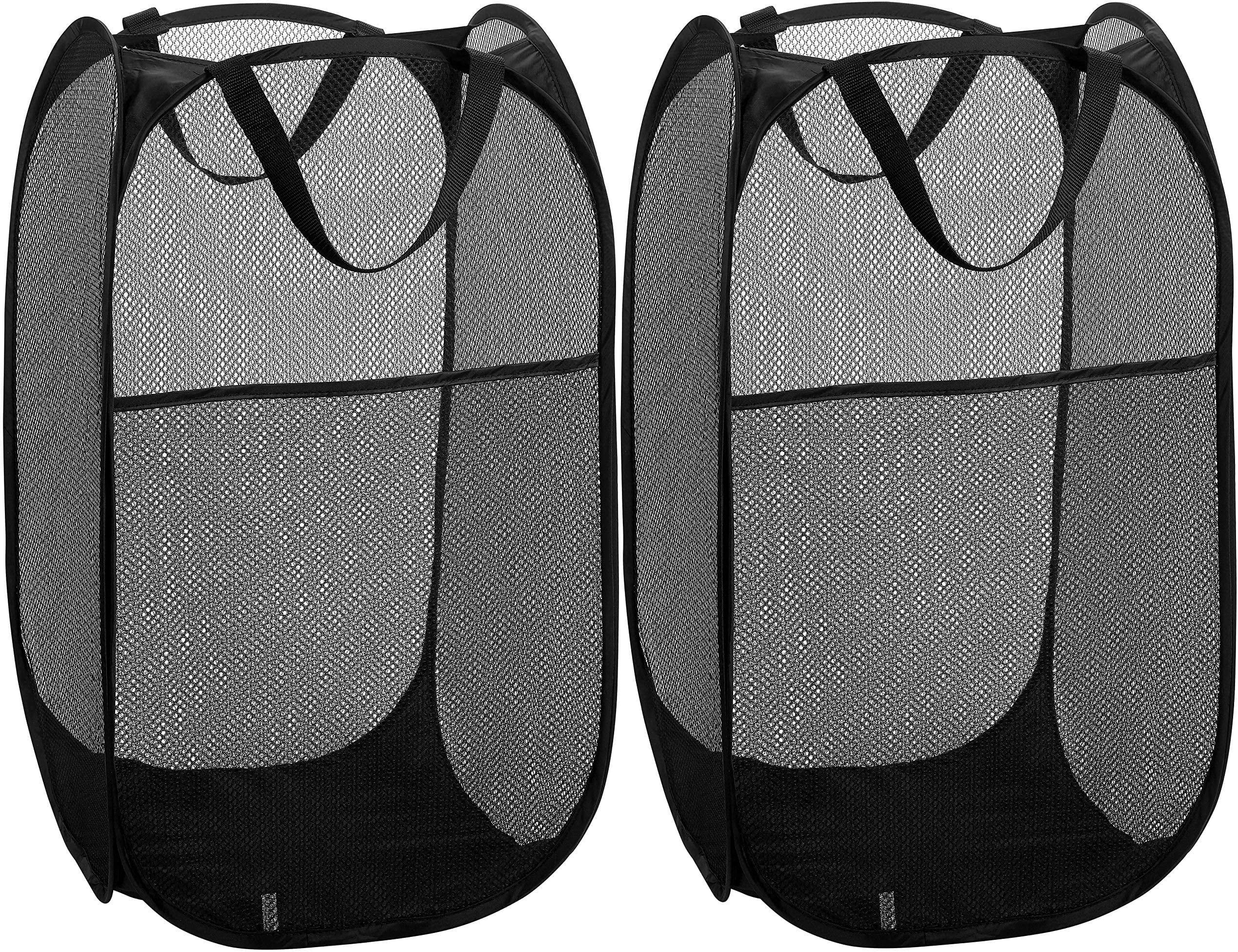 Mesh Popup Laundry Hamper – TINGOR Portable, Durable Handles, Collapsible for Storage and Easy to Open. Folding Clothes Hampers are Great for The Kids Room, College Dorm or Travel. (Black | Set of 2)