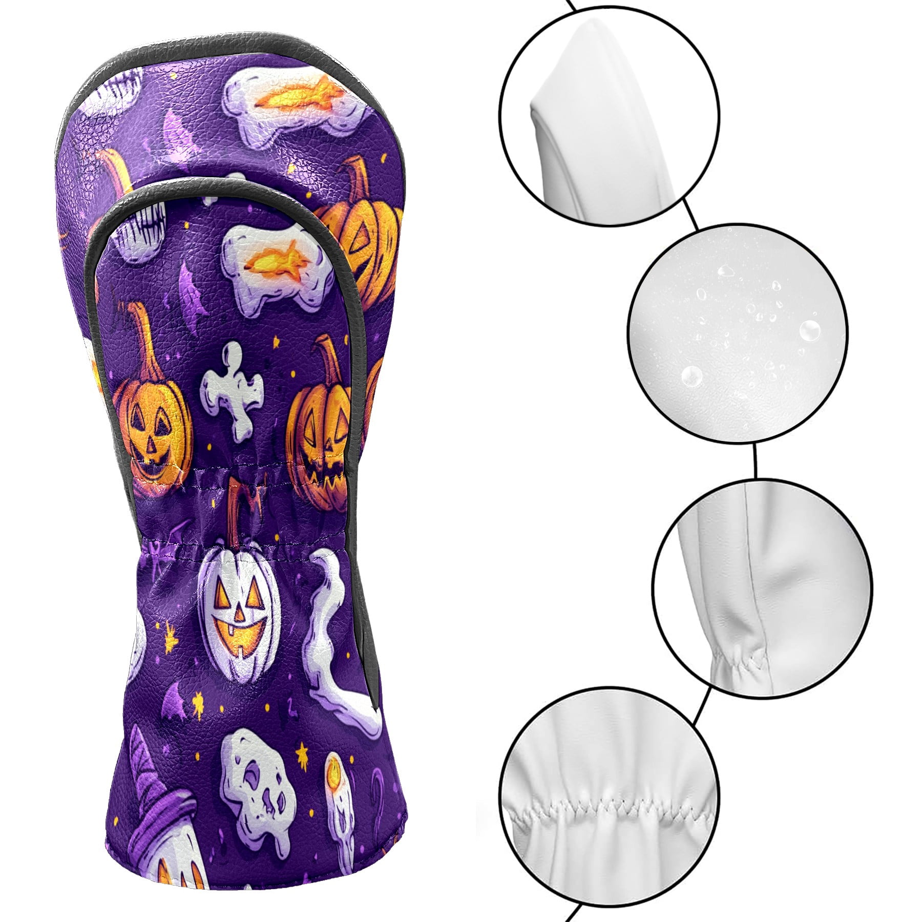 Golf Club Covers PU Leather Waterproof Head Covers for Fairway Woods Hybrids Halloween Cartoon Style
