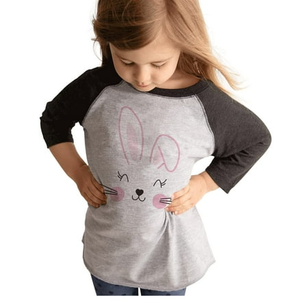 

7 ate 9 Apparel Girls Happy Easter Shirts - Bunny Face Grey Shirt 5T