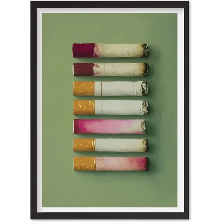 Lipstick Cigarette Butts Poster – Gritty Feminine Wall Art In Moody Green Art, Matte Canvas Stretched, Posters for Room Bedroom Living Room Bathroom Wall Decor, Posters & Art Prints, Gift.