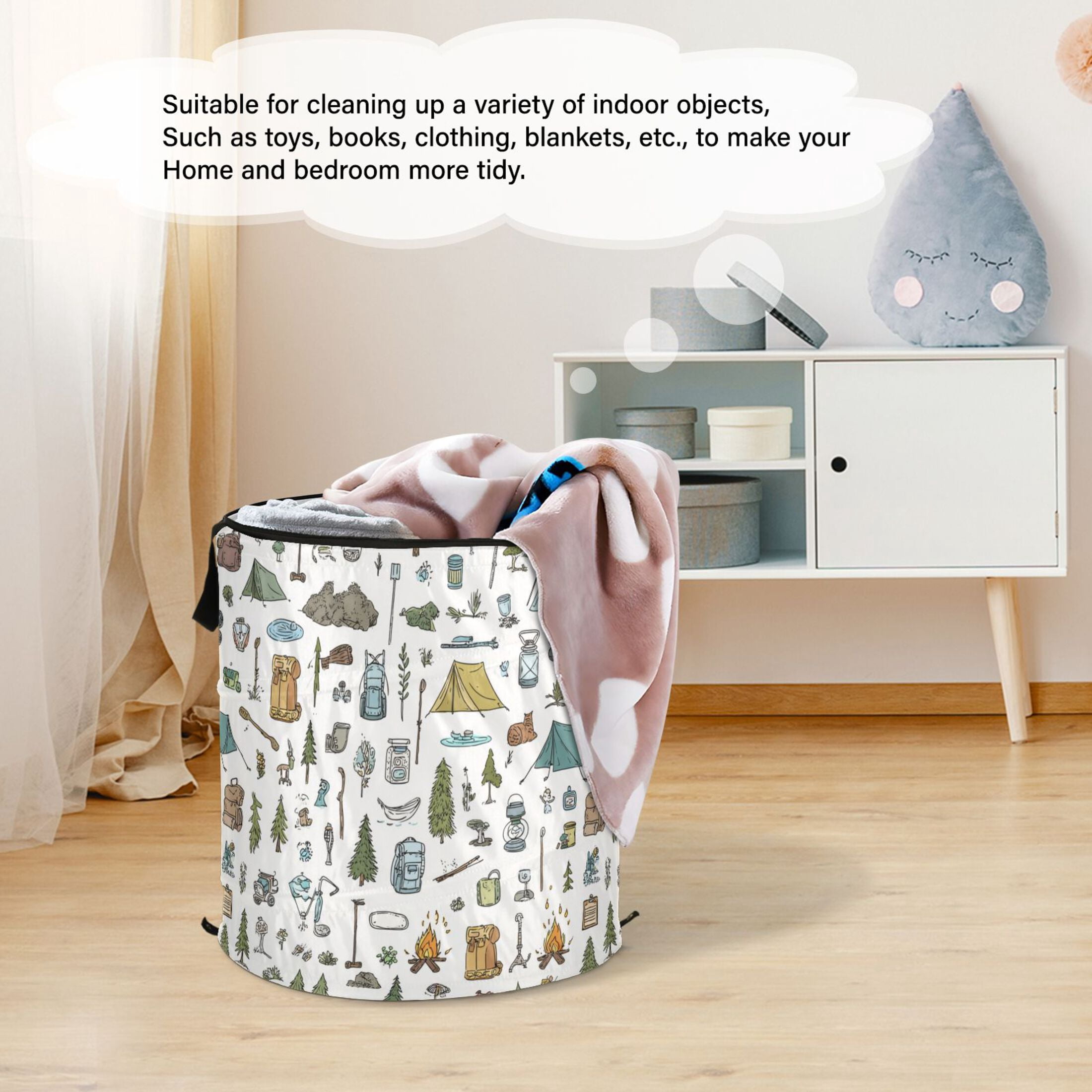 50L Extra Large Popup Hamper Collapsible Laundry Basket With Zippered Lid 15.7x18.5in Camping Elements