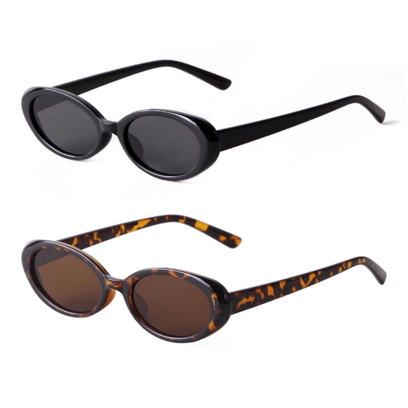 Gafas de Sol Laurinny Retro Ovaladas para Mujer UV400 Negro y Leopardo