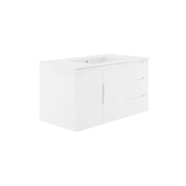 Wall Mount Sink Vanity Cabinet, White, Wood, Hotel Bedroom Bathroom, Modern Contemporary HB34018