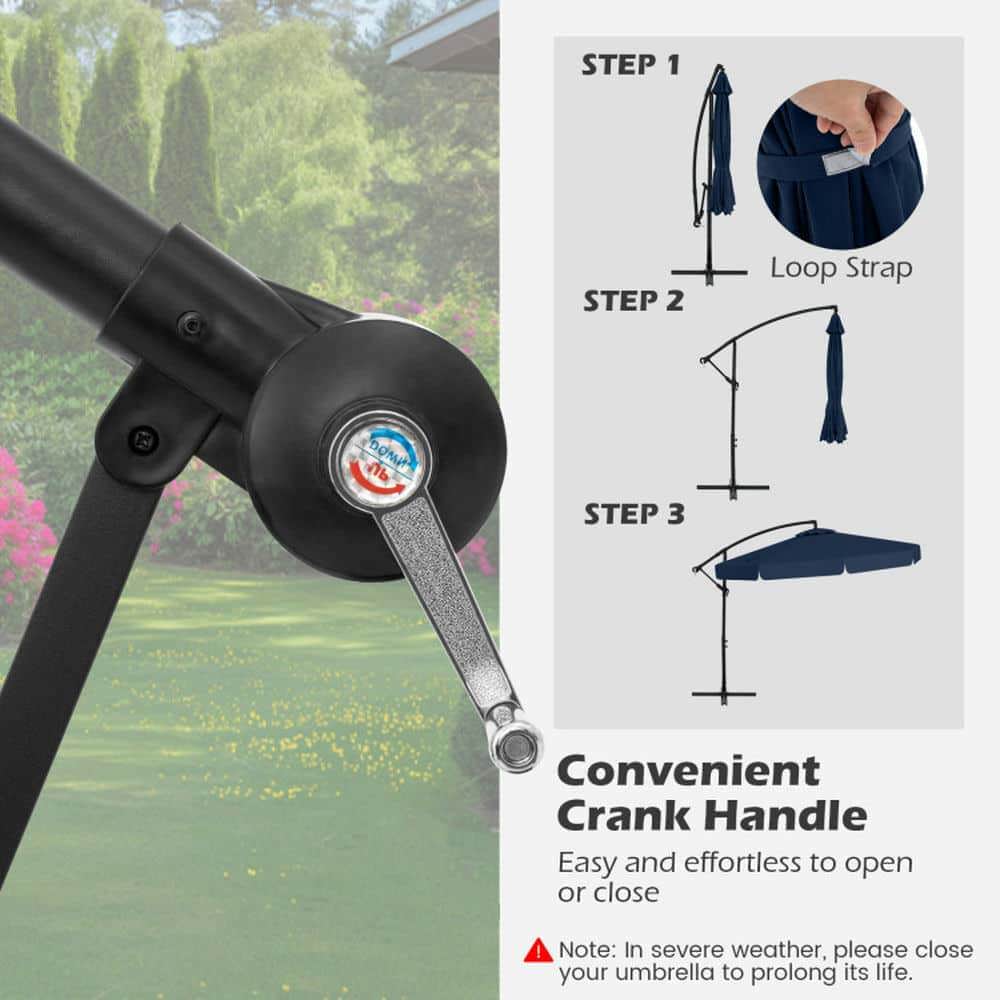 Yardi Yarda 10 Feet Patio Cantilever Umbrella with Cover Tilt Adjustment and Ruffled Edge, Outdoor Shade, Navy