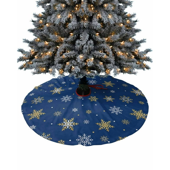Navy Blue Christmas Snowflake Christmas Tree Skirt 36 Inches Large Christmas Skirt Tree,Yellow White Xmas Winter Snowflake Tree Skirt Christmas Decorations for Fireplace Party Holidays Indoor Outdoor