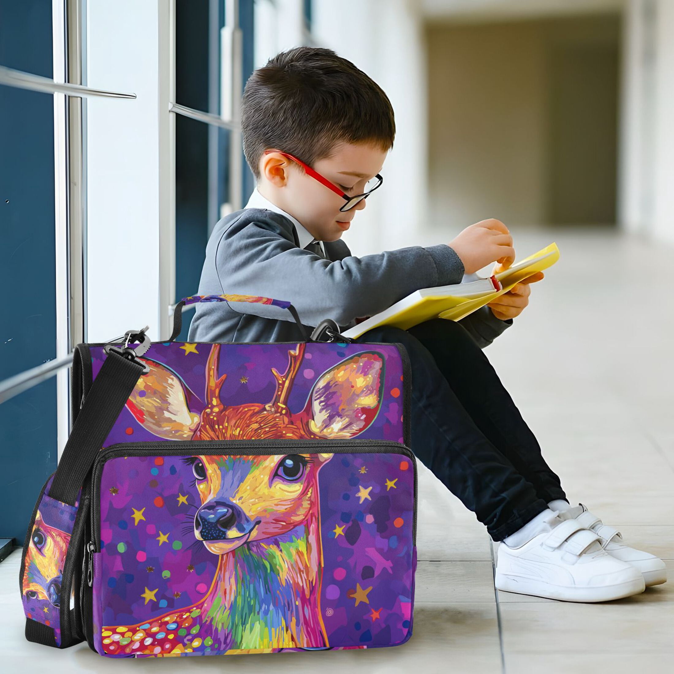 3 Ring Zipper Binder with Shoulder Strap Waterproof Trapper Keeper 2 Inch D-Ring 500 Sheets Capacity Cute Deer and Star