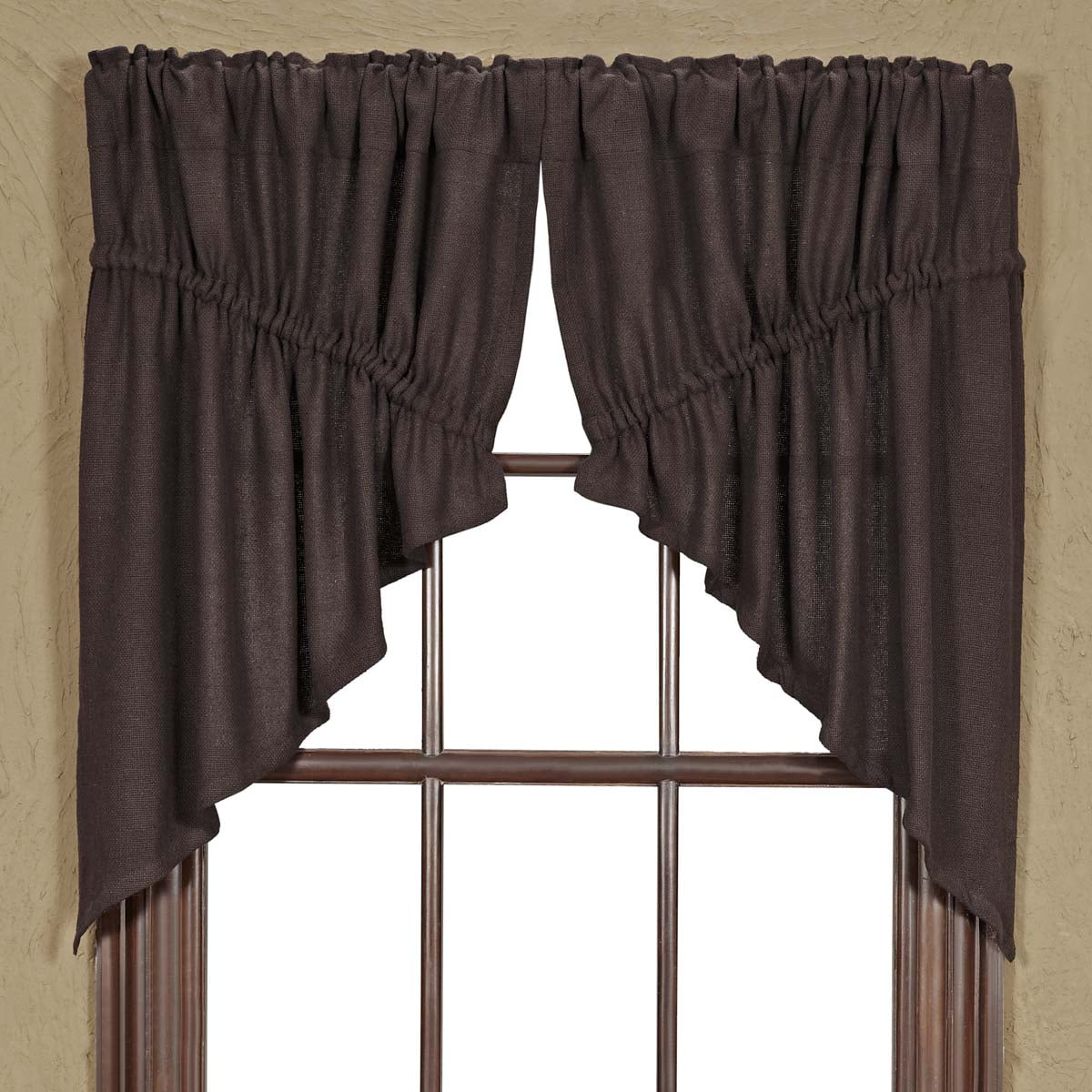 Chocolate Brown Rustic Lodge Kitchen Curtains Burlap Chocolate Rod