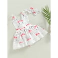 thumbnail image 2 of Baby Girl Easter Outfit Sleeveless Bunny Romper Dress Lace Trim Ruffle Skirt Hem Rabbit Bodysuits with Headwear Set, 2 of 7