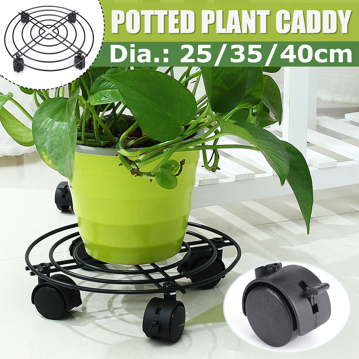 13.8 " Round Plant Caddy Metal Plant Stand with Lockable