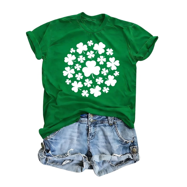 Camiseta de Impresión Del Día de San Patricio de Manga Corta de las Mujeres, Blusa de Cuello Redondo Casual para Vestir Vacaciones de Primavera