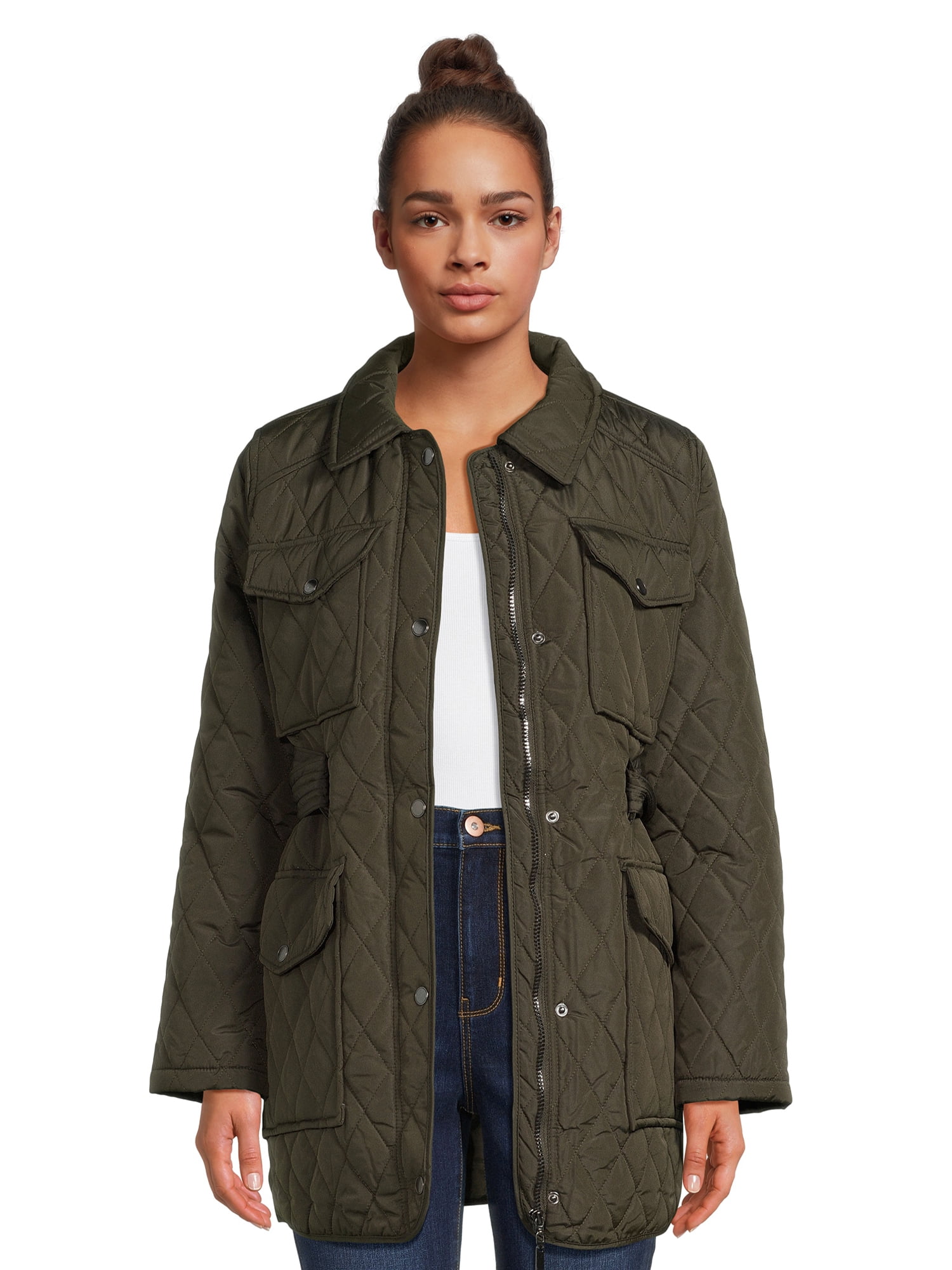 Urban Republic Women’s Thin Quilted Barn Jacket with Belt - Walmart.com