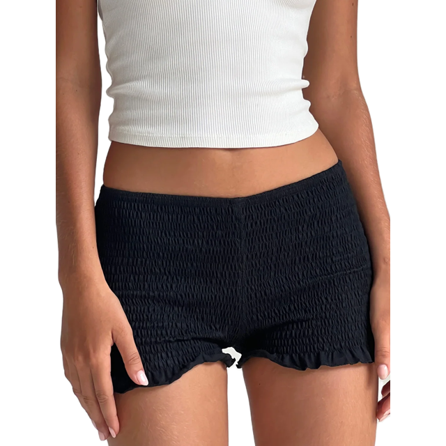 SUNSIOM Women's Shirred Shorts Casual Elastic Waist Solid Color Ruffled Short Pants for Summer