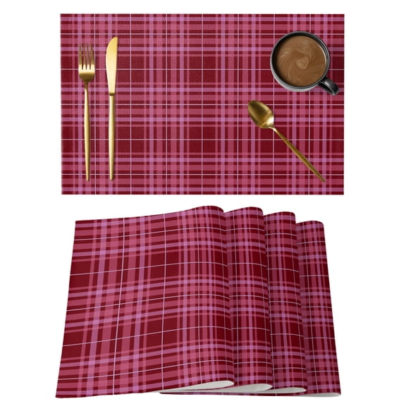 Red Buffalo Checked Plaid Placemats Set of 6 Pink Gingham Lines Place Mats Table Mats Kitchen Dining Home Outdoor Party Table Decoration