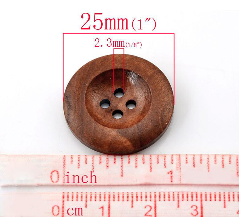 - 4 Holes 1 inch Dark Brown Wooden Buttons 25mm Round Sewing Wood Buttons 